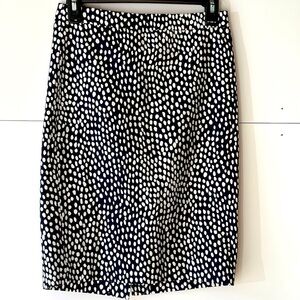 J Crew Women's Navy White Dot High Waisted Straight Pencil Cotton Midi Skirt, 00